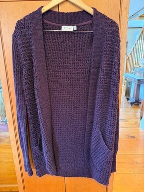 RD Style Brand, Open-Front Waffle-Knit Cardigan in Deep Purple size L